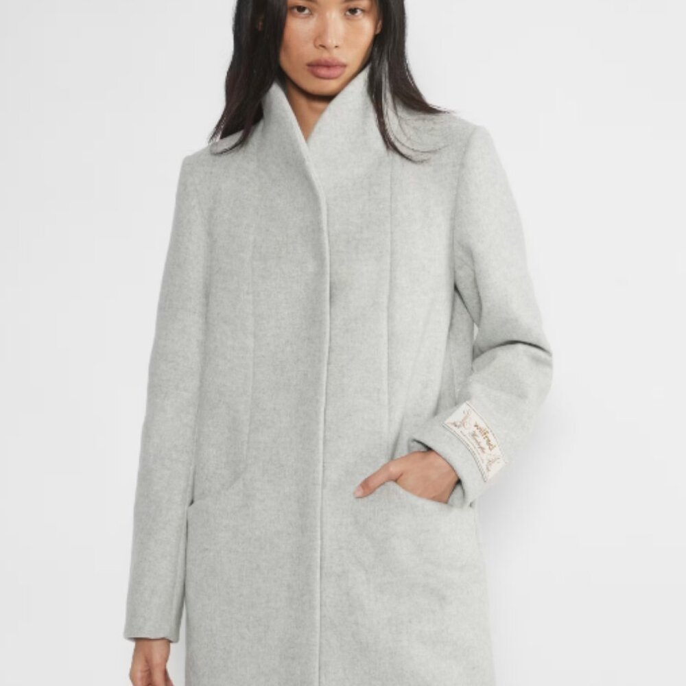 Aritzia Wilfred Cocoon Coat in Heather White | Size S